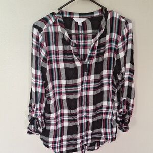 💥Time and Tru Multicolor Plaid Button-Down Shirt